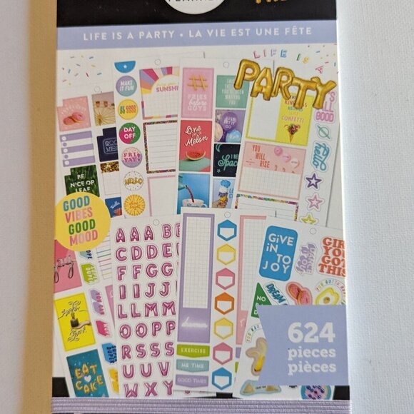 NWT 'Life Is A Party' 624 pcs Happy Planner Classic Sticker Book Gold Balloons - Picture 1 of 5